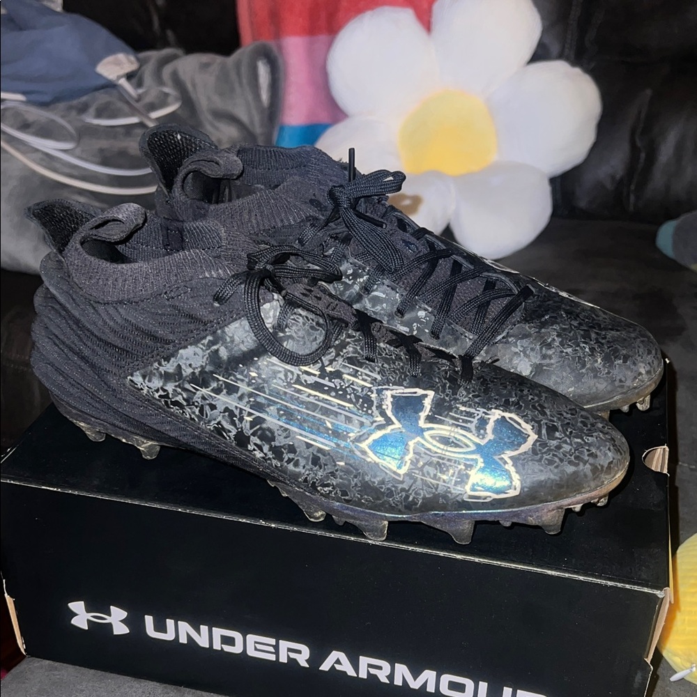 Under Armour Black Cleats with Blue Highlights